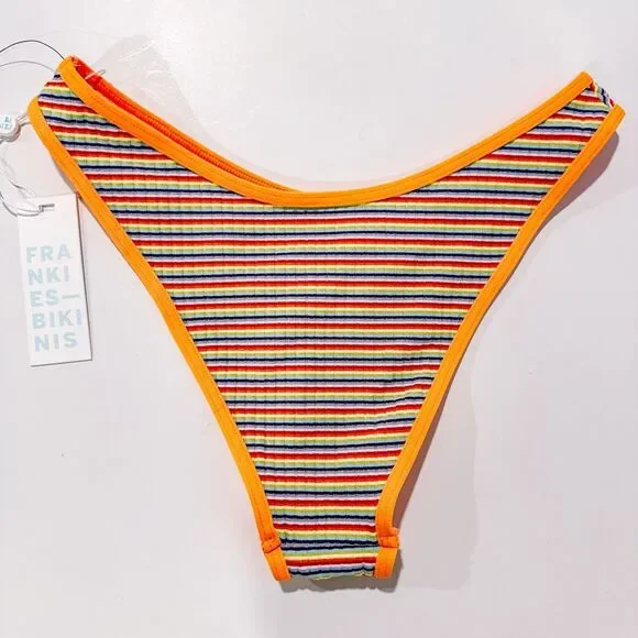 Frankies Bikinis Hawaiian sky dove striped rib bottom Women’s S L Rainbow